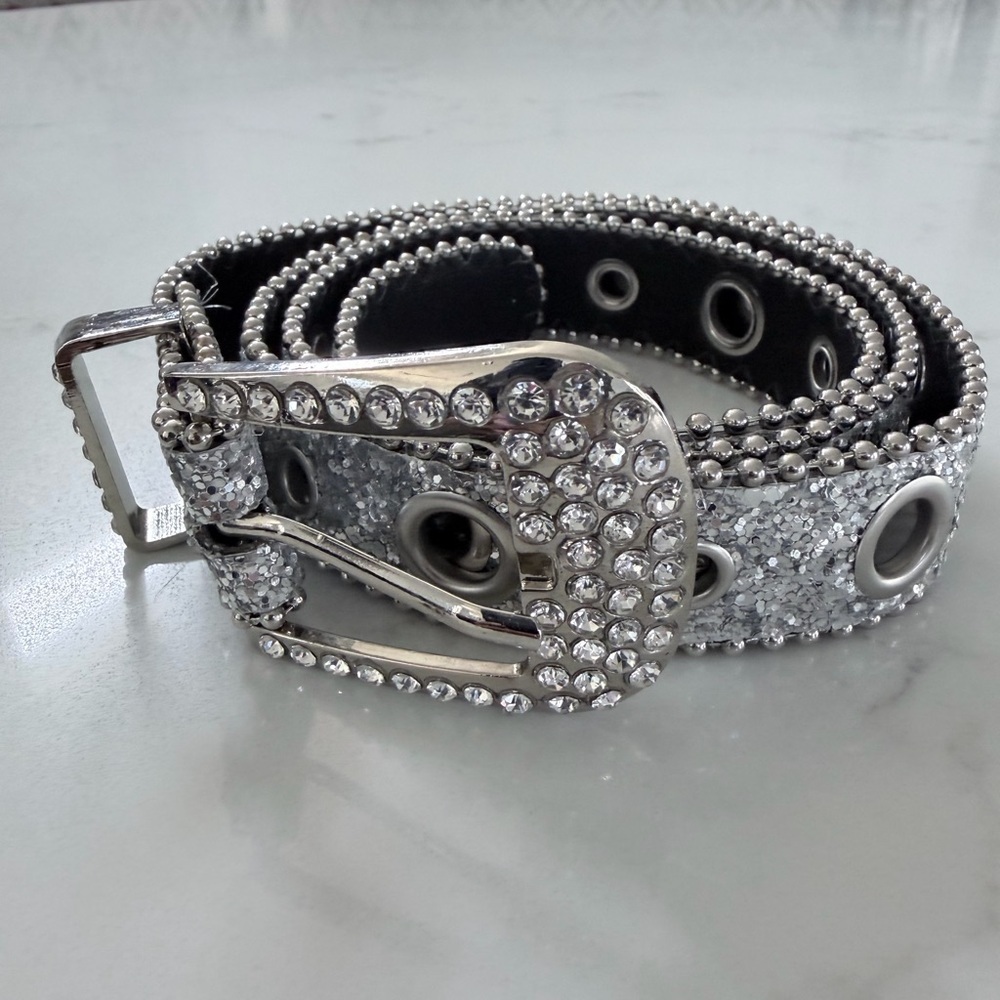 New Y2K Silver Full Rhinestone Embellished Belt